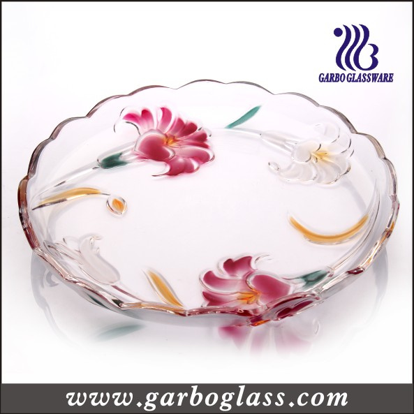 Big Lily Decorative Glass Plate for Sell (GB1716LB/PDS)