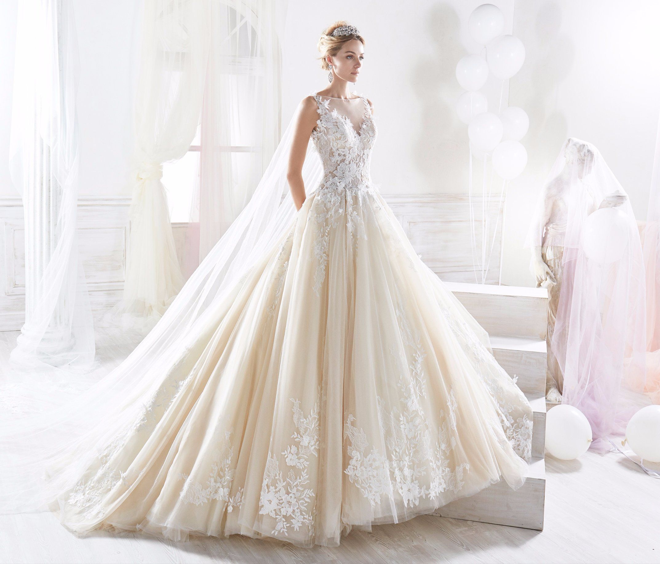 Champagne Lace Beading Ball Bridal Dress