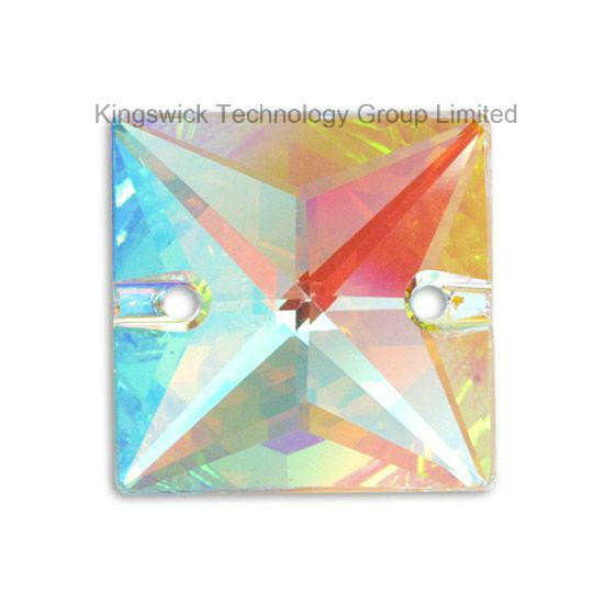 Crystal Ab16mm Square Sew on Glass Rhinestone with 2 Holes