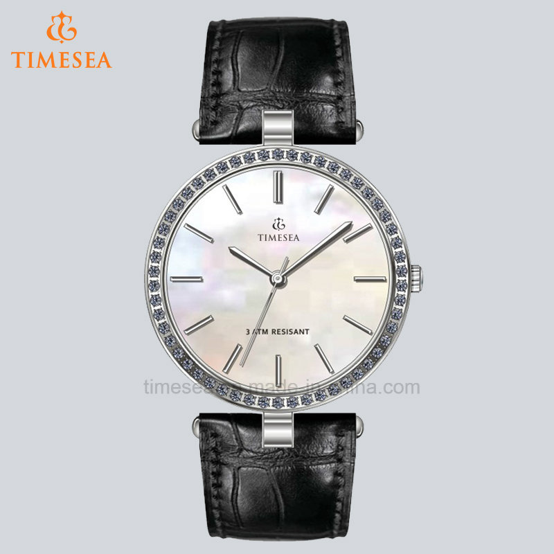 Quartz Stainless Steel Watches Ladies Leather Strap Wrist Watch 71009