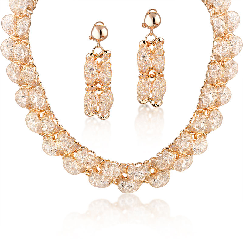 Luxury Dubai Gold Plating Rhinestone Costume Fashion Jewelry Set
