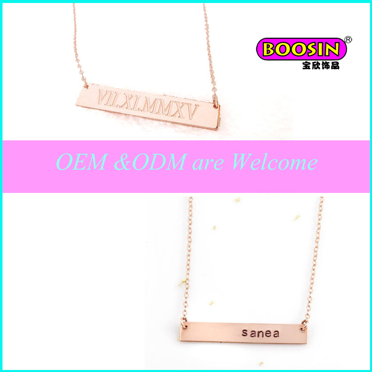 Factory Price Wholesale Alloy Engrave Letter Pendant Bar Necklace