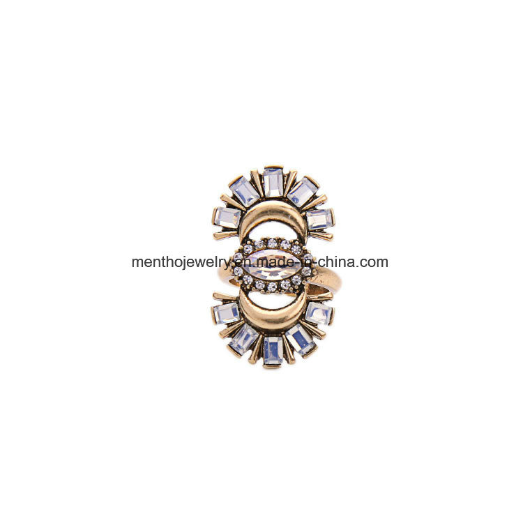 Popular Inlaid Rhinestone and Gemstone Punk Statement Women's Ring for Nightclub Semi-Circle Design Crystal Jewelry