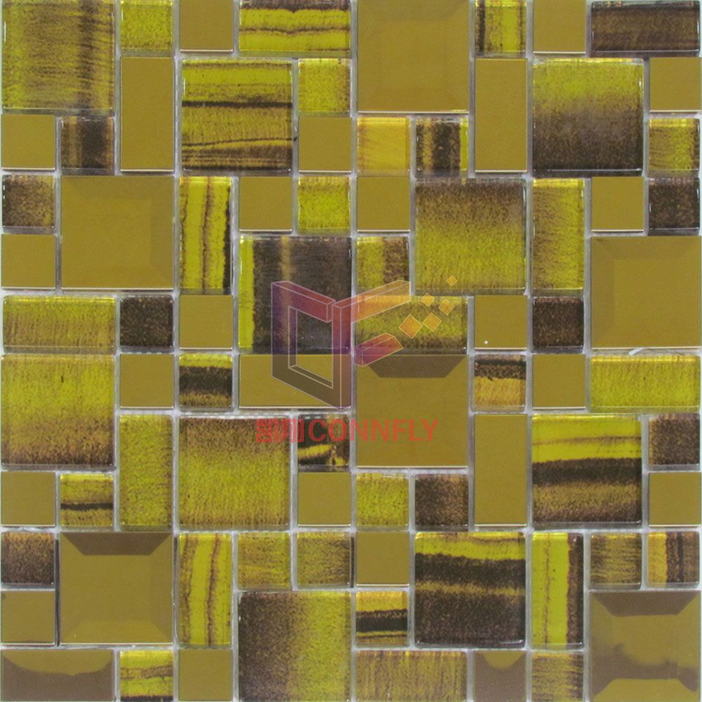 Gold Color Glass Mix Metal Mosaic (CFM883)