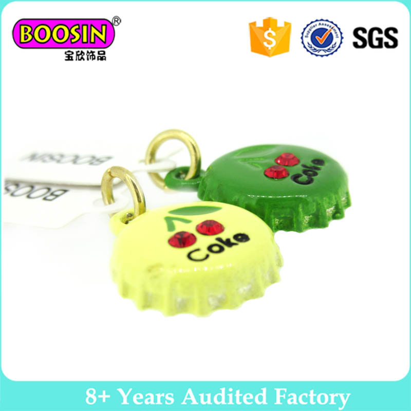 Enamel Bottle Top Pendant Charms with Crystal Cherries