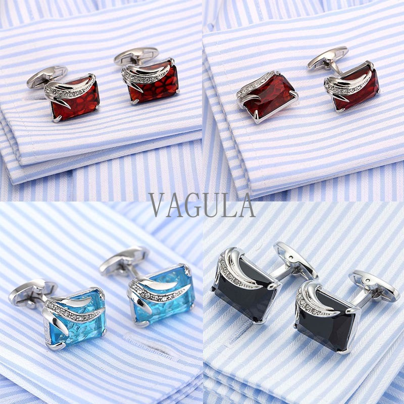 VAGULA Men French Cufflinks Wedding Gift Gemelos Zircon Crystal Cuff Links 162