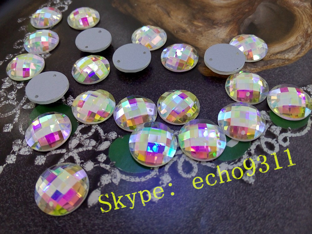 Ab Clear Facet Round Glass Stones with Two Holes for Sewing