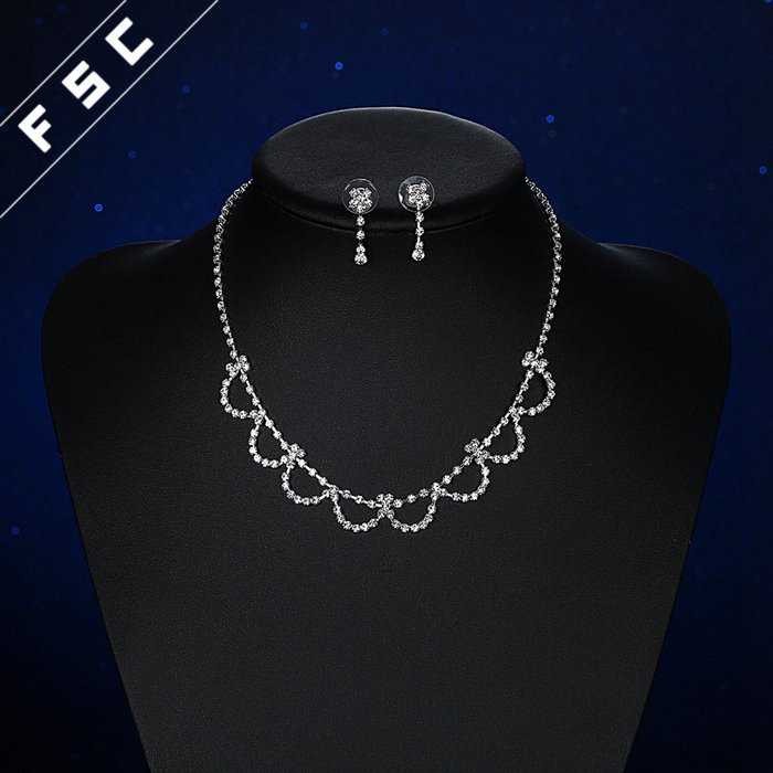 Fashion Imitation Jewellery Petal Crystal Necklace Earring Wedding Jewelry Set