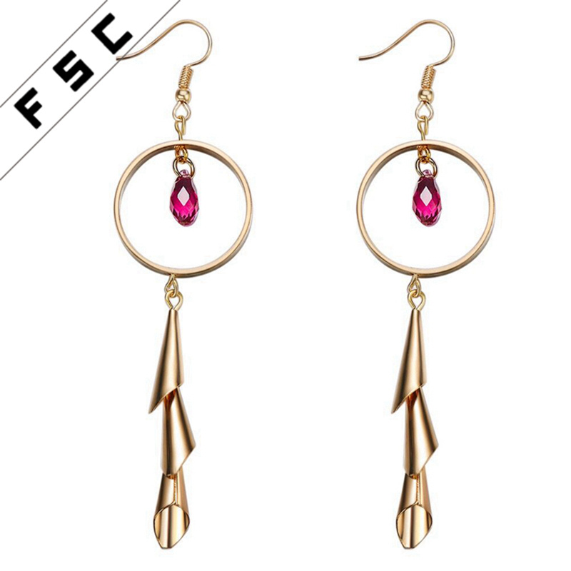 Fancy Crystal Large Funnel Long Hoop Dangle Hanging Tassel Earrings