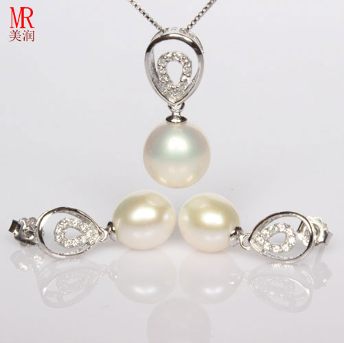 Drop Pearl Pendant Earrings Silver Sets