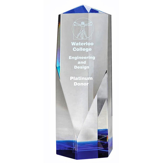 New Design Crystal Trophy Wonderful Tower Award with Blue Base