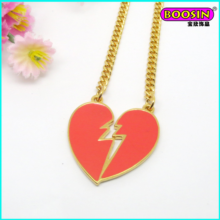 Fashion Enamel Broken Heart Pendant Jewelry Gold Necklace