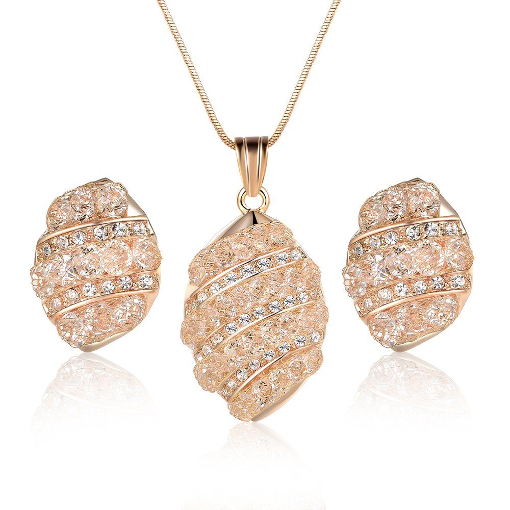 18K Gold Plated Bridal Wedding Ladies New Jewelry Necklace Set