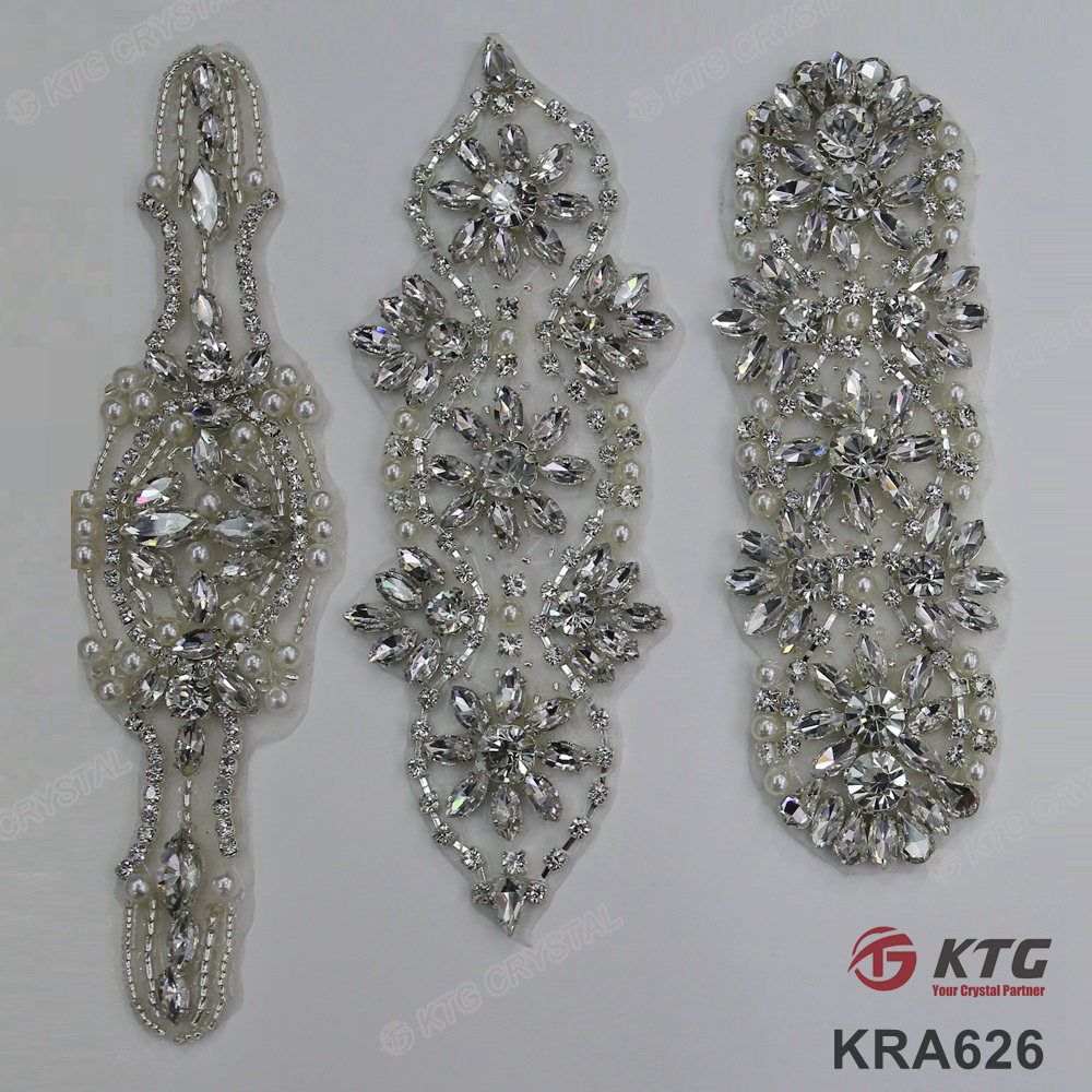 Wholesale Crystal Rhinestone Fancy Beaded Applique Belt for Wedding Dress