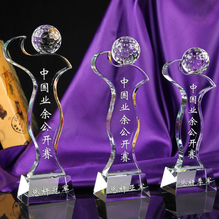 New Design Crystal Glass Golf Trophy for Sports