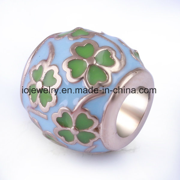 High Quality Silver Bead Enamel Flower Bead