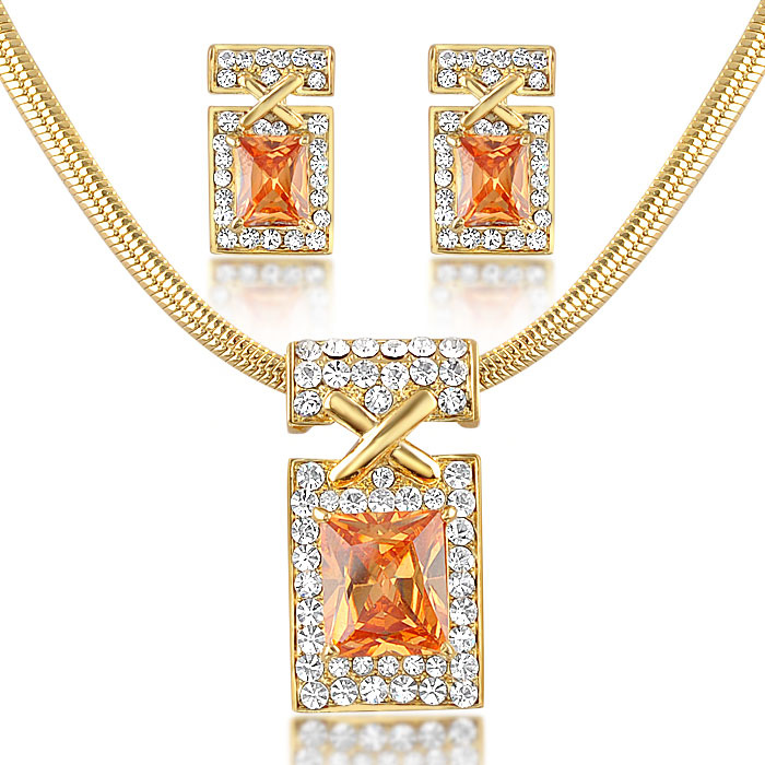 Big Stone Retangle Shape Display Design Gold Jewelry Set