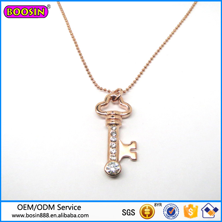 Factory Direct Sale High Quality Zinc Alloy Key Charm Necklace