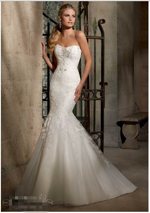 2015 Mermaid Crystal Beaded Lace Bridal Wedding Dress 2707