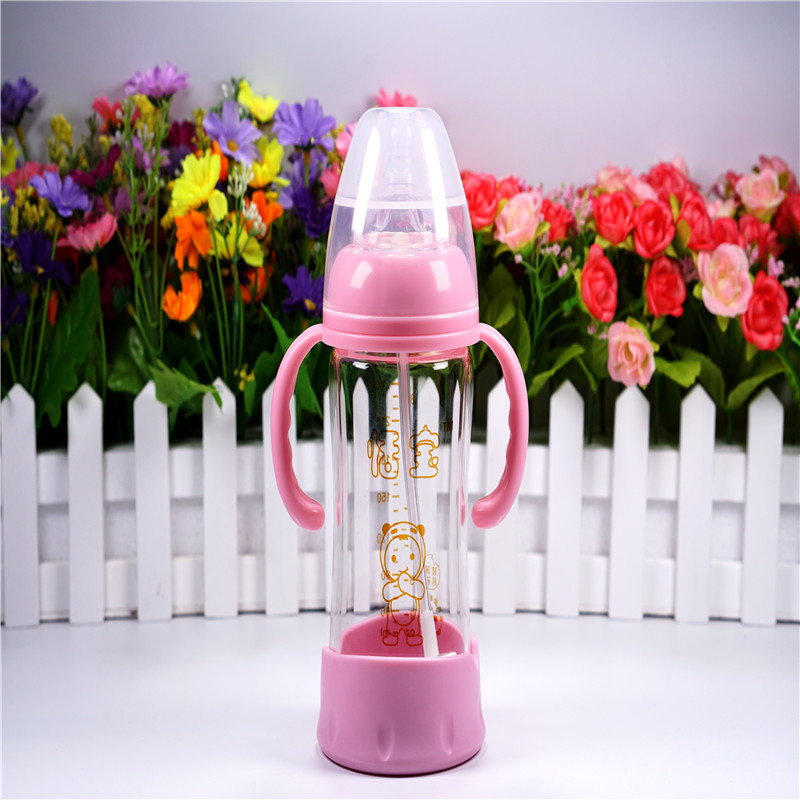 240ml Crystal Diamond Baby Glass Bottle with Bottom Set
