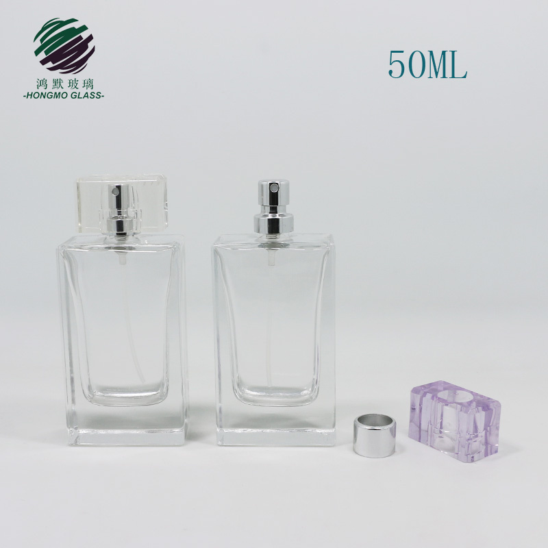 Rectangle Empty Perfume Spray Glass Bottle Clear with Surlyn Cap 50ml