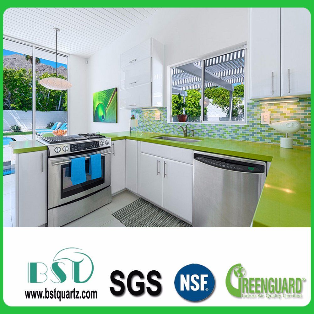 Green Sparkle Laminate Quartz Stone Countertop