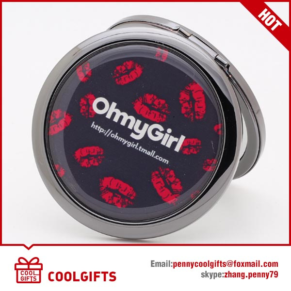 Round Small Epoxy Compact Makeup Mirror with Custom Print