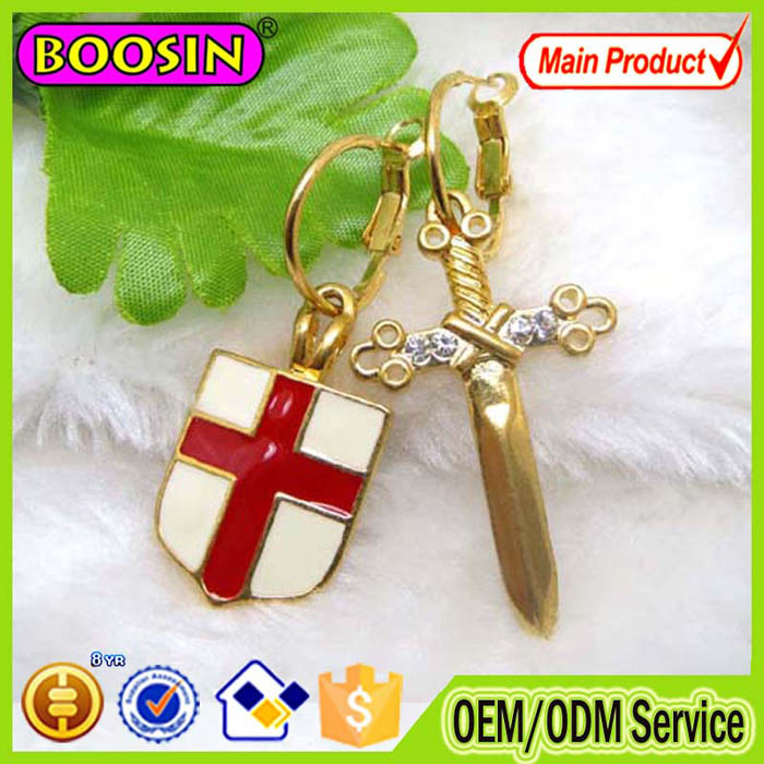2016 Fashion Metal Cross and Sheild Gold Hoop Earrings