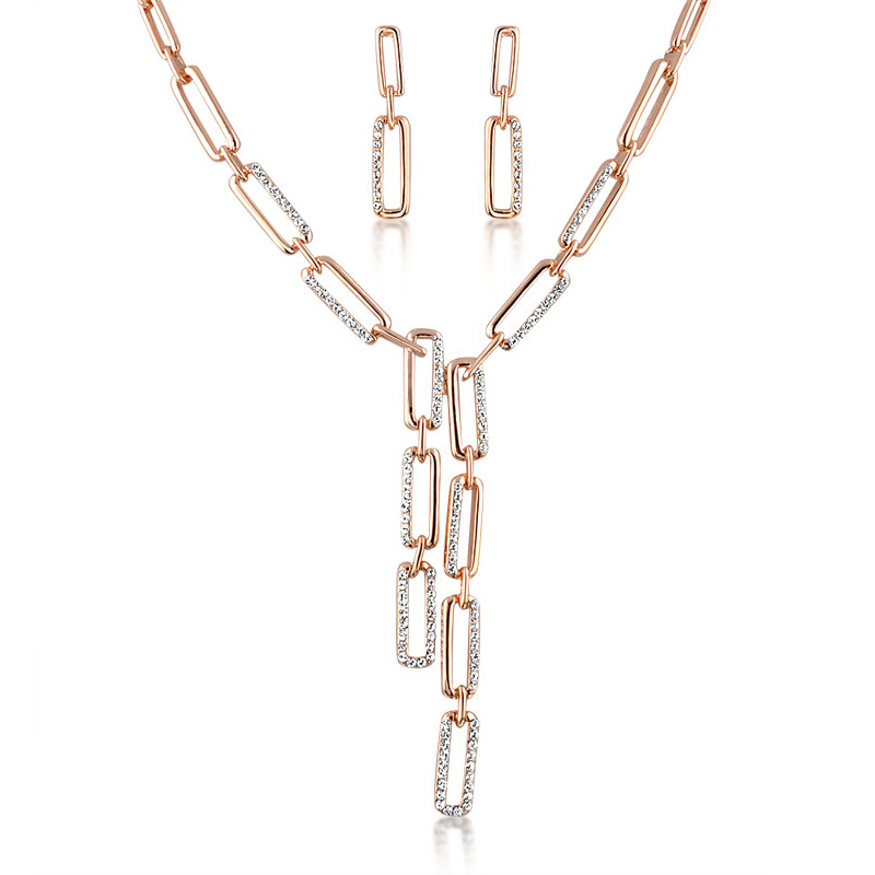 Elegant Rose Gold Plated Crystal Imitation Jewelry Fashion Jewelry Set for Garment