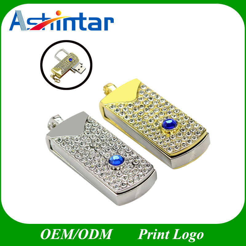 Crystal USB 2.0 Pendtive Stick Metal Swivel USB Flash Drive