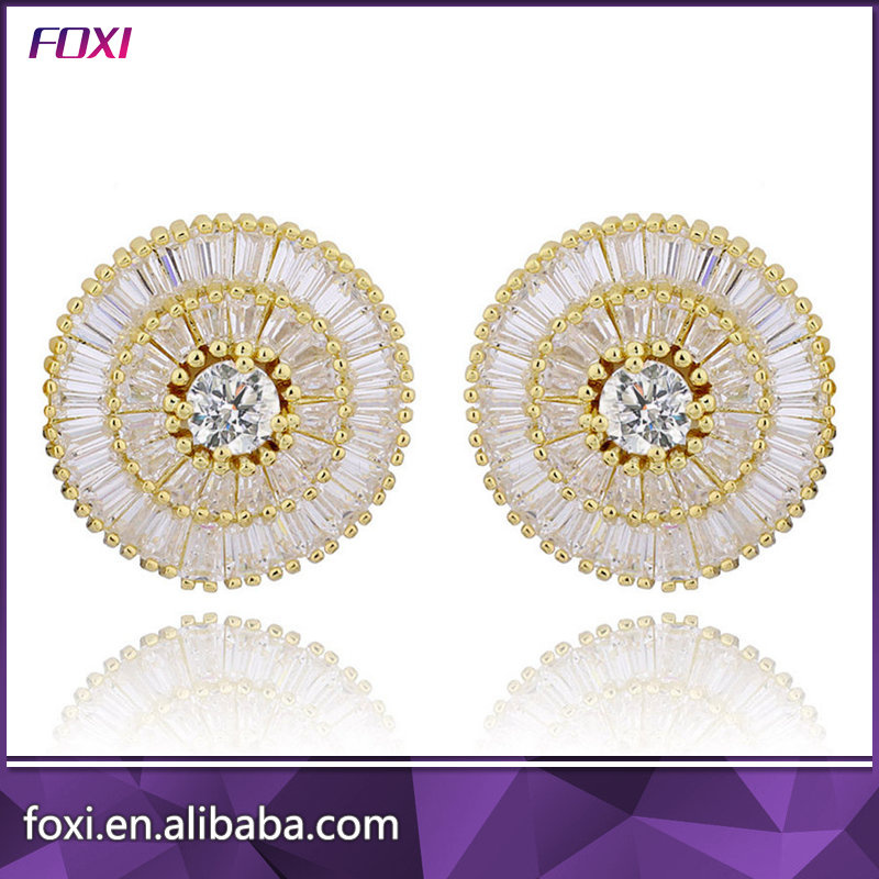 Foxi Jewelry 18k Gold Brass Zirconia Jewelry Stud Earrings for Women