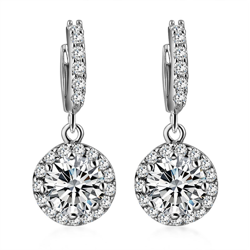 White Gold Engagement Wedding Pendant Zircon Earring