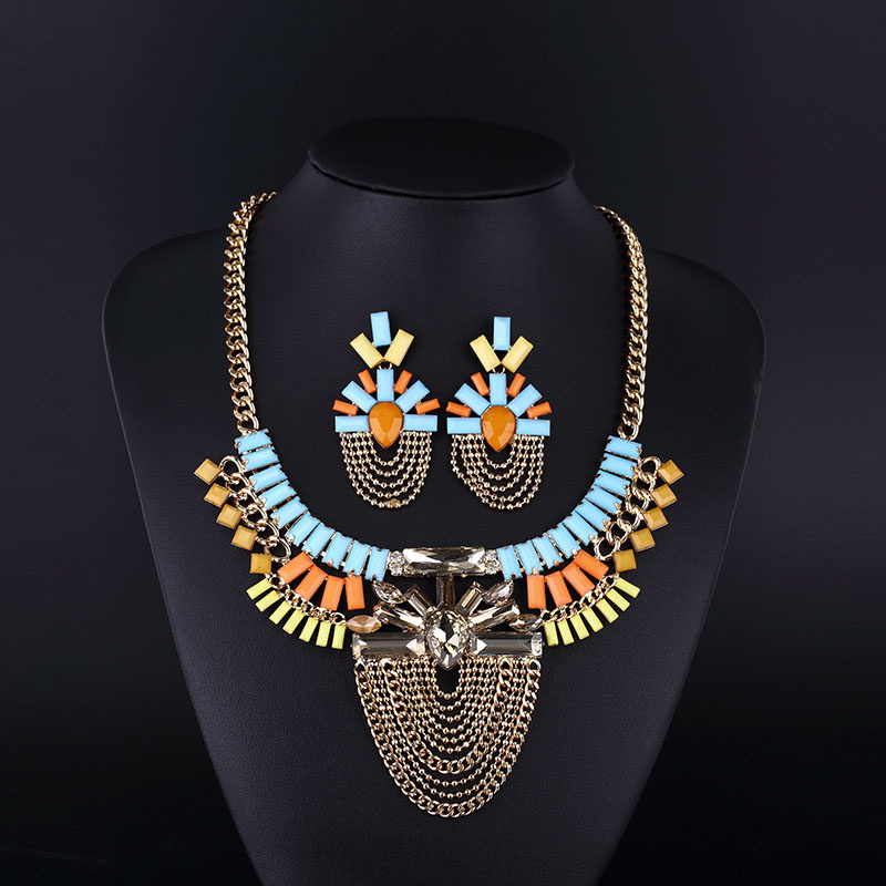 2016 Colorful Bohemia Style Crystal Acryl Necklace Set