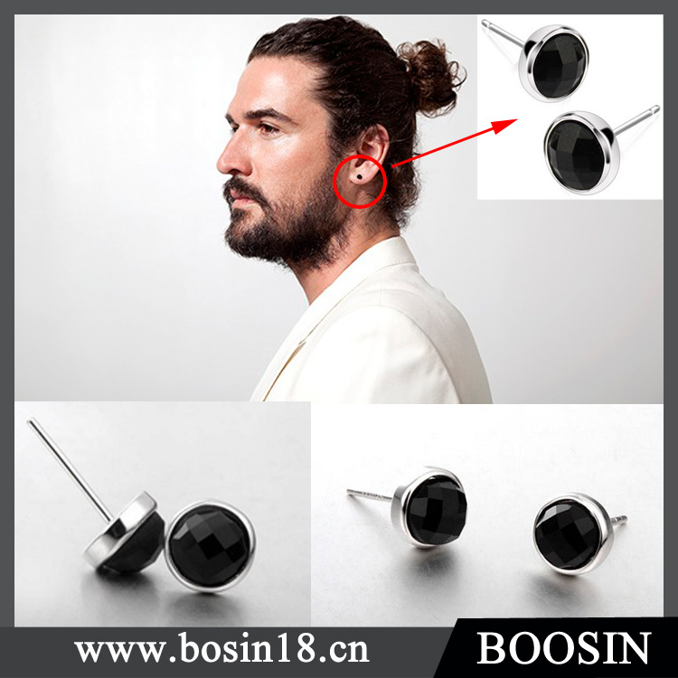 Fashion High Quality Black Crystal Earring for Men