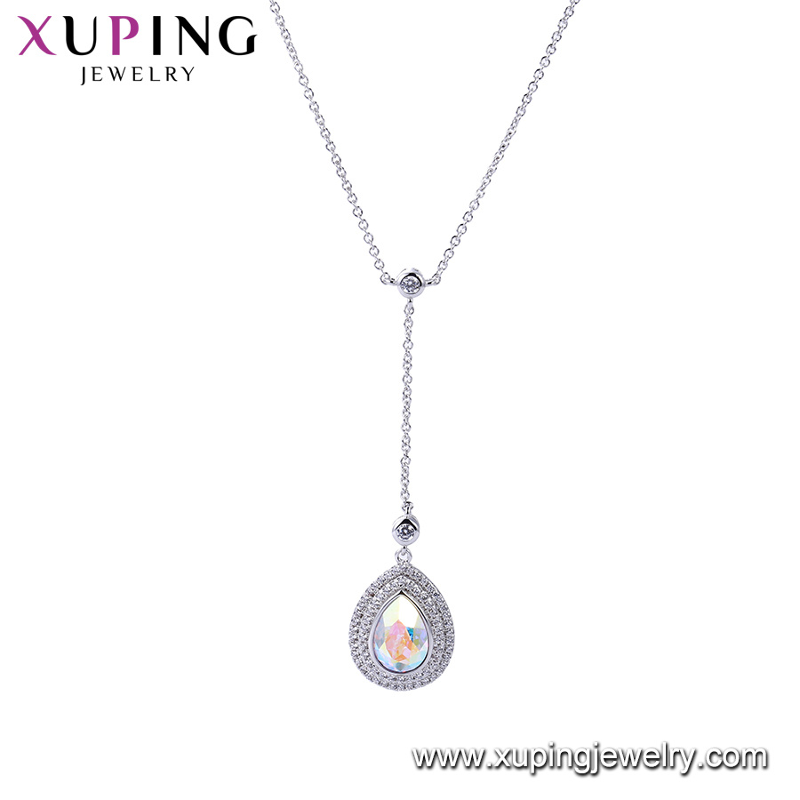 43102 Xuping New Model Necklace Crystals From Swarovski Latest Long Single Green Stone Pendant Necklace Designs
