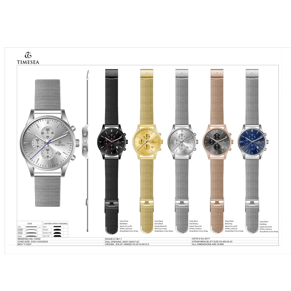 OEM Hot Sale Waterproof Stainless Steel Crystal Quartz Wrist Watch 72050