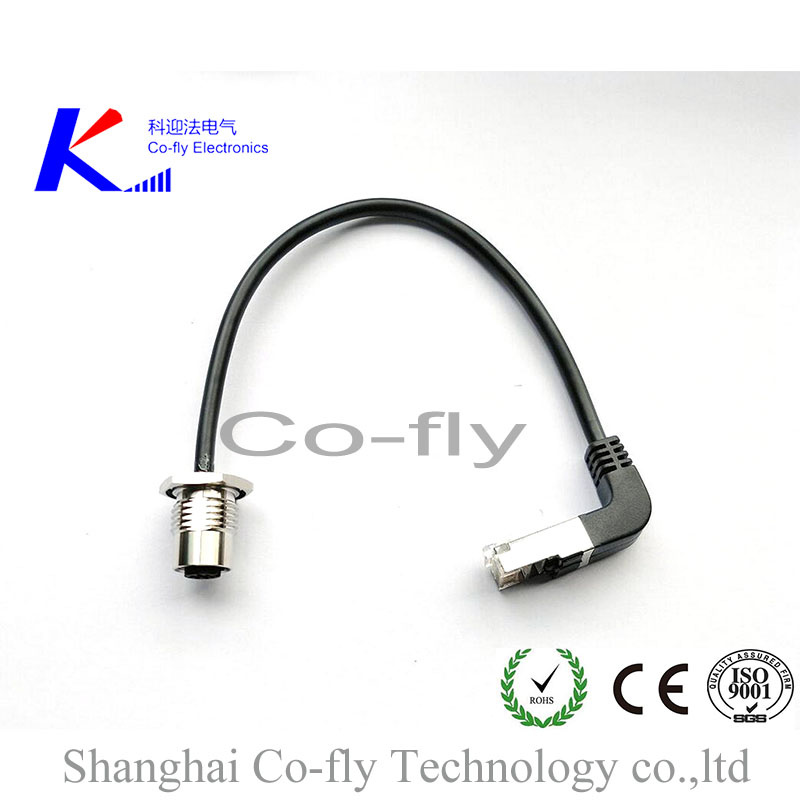 4 Pin, Shielded Circular Cable M12 Flange, Angle RJ45 Crystal, Adapter Connector