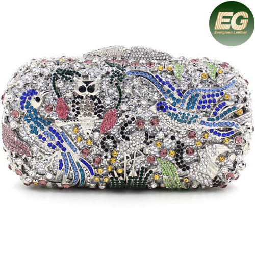 Cute Bird Pattern Evening Crystal Bag Lady Colorful Rhinestones Purse Leb752