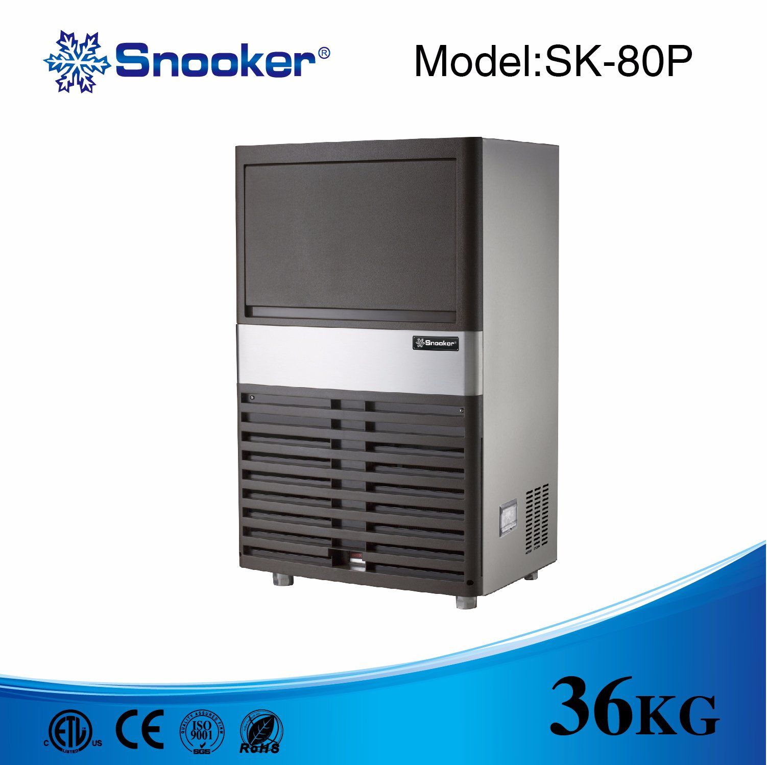 Snooker Model Sk-80p 36kg/24h Productivity Commerical Use Vertical Type Ice Maker, Ice Making Machine, Ice Cube Machine