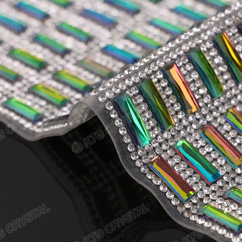 40*24cm Color Ab Rectangle Crystal Rhinestone Sheet Hotfix Rhinestone Gems Mesh Roll