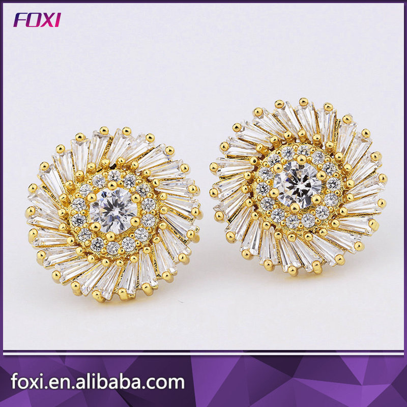 Dubai 24K Gold Fashion Zirconia Jewelry Round Stud Earrings