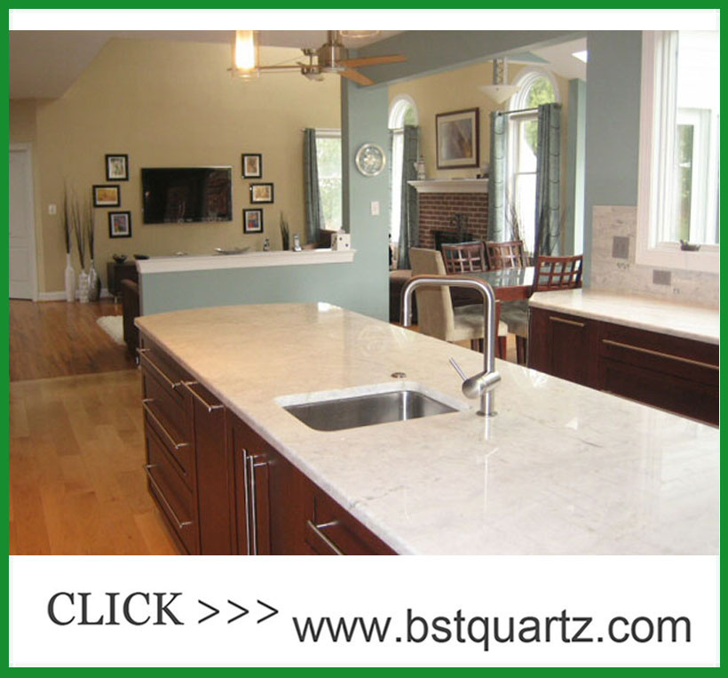 Marble Looking Quartz Stone Bench Top with Eased Edge