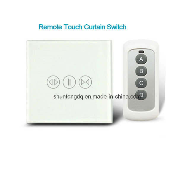 EU Standard Wireless Curtain Switches 1000W, Black Crystal Tempered Touch Glass Panel, RF433MHz, AC110-240V LED Indicator