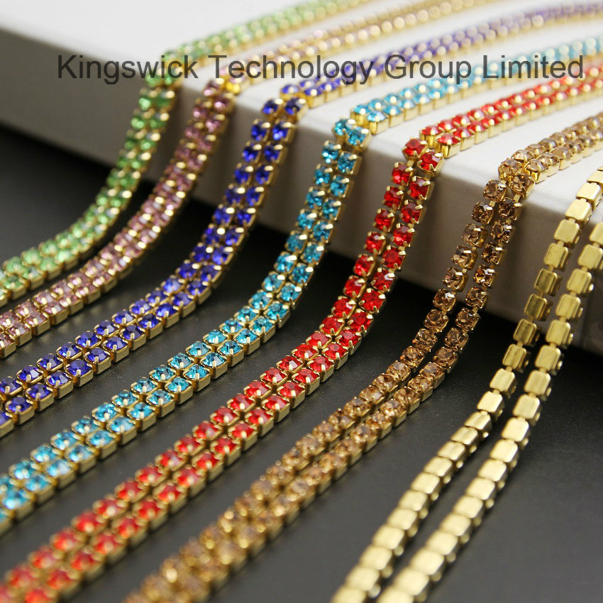 Crystal Ab Rhinestones Cup Chain with Gold Base