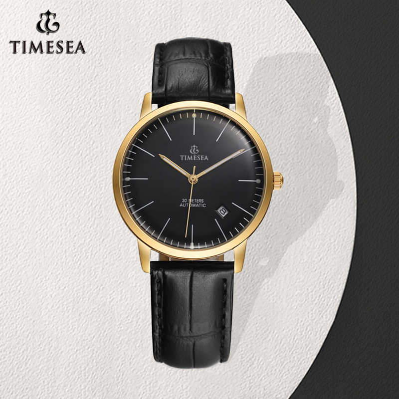 Customized Men's Fashion Stainless Steel Mechanical Watch with Leather Strap