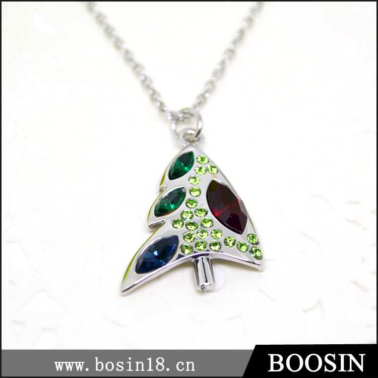 Manufacturer Handmade Christmas Trees Rhinestone Crystal Necklace #19685