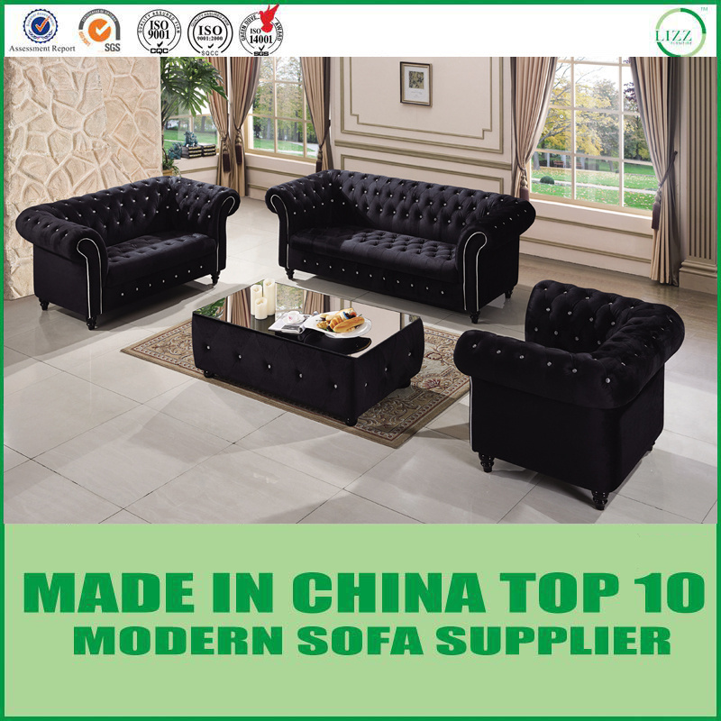 UK Style Tufted Velvet Fabric Sofa with Coffee Table