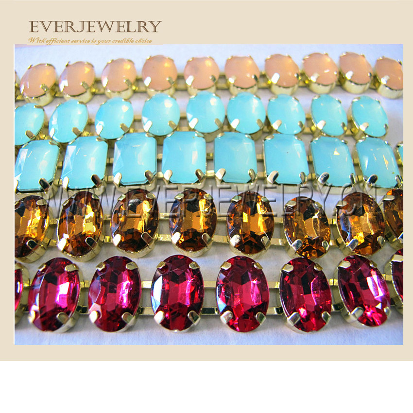 Acrylic Rhinestone Bugette Oval Cup Chain 10X14