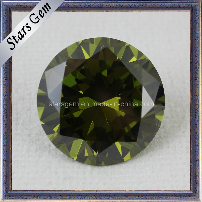 Round Shape Olive Color Synthetic Diamond Cubic Zirconia Stone