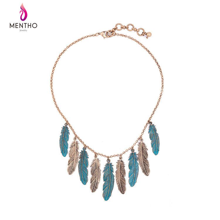 New Cheap Retro Ethnic Feather-Shaped Pendant Female Alloy Short Necklace